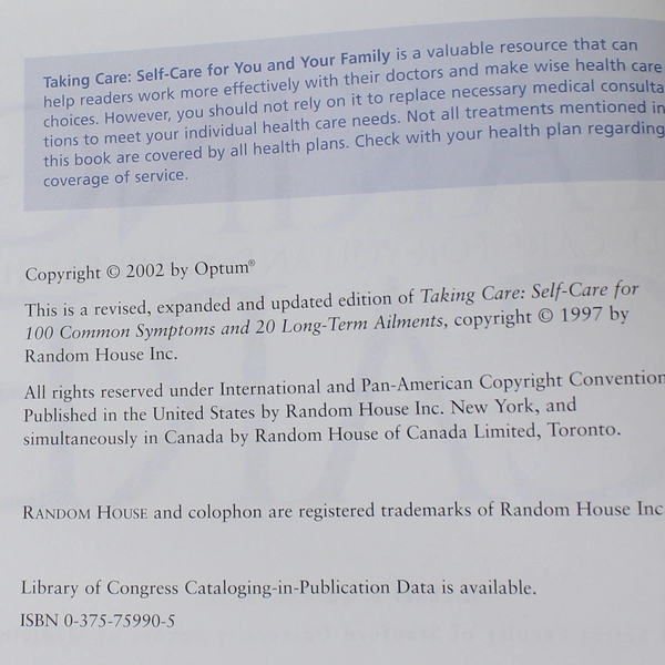 Taking Care Self-Care for You and Your Family Michael B. Jacobs 2002 Paperback