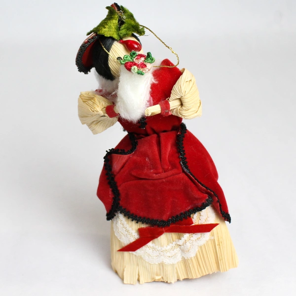 Lot of 3 Straw and Cornhusk Christmas Ornaments Victorian Caroler Star and Cone
