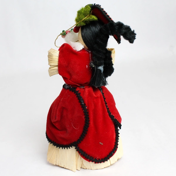 Lot of 3 Straw and Cornhusk Christmas Ornaments Victorian Caroler Star and Cone