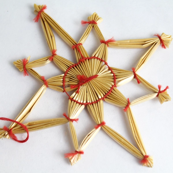 Lot of 3 Straw and Cornhusk Christmas Ornaments Victorian Caroler Star and Cone