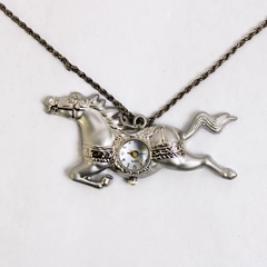 Running Horse Watch Pendant Necklace Silver Tone Not Working Needs Battery