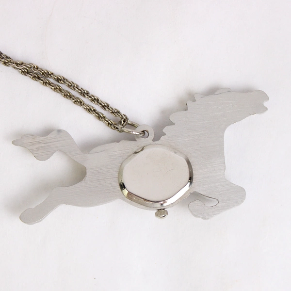 Running Horse Watch Pendant Necklace Silver Tone Not Working Needs Battery