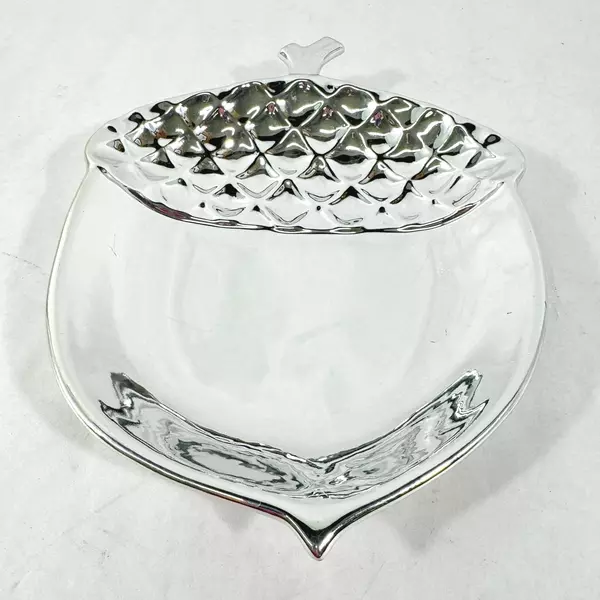 Slatkin & Co Silver Acorn-Shaped Ceramic Bowl 10.5" Pre-Owned Elegant Decor