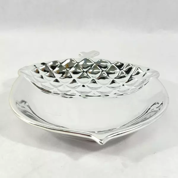 Slatkin & Co Silver Acorn-Shaped Ceramic Bowl 10.5" Pre-Owned Elegant Decor