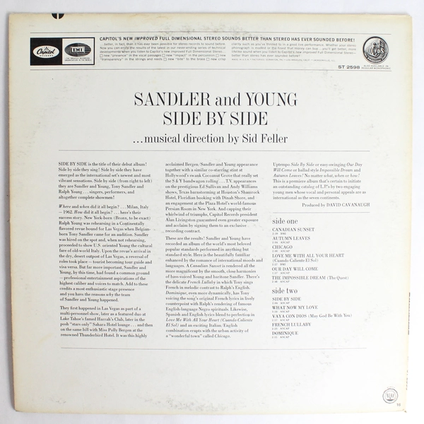 Tony Sandler and Ralph Young Side By Capitol Records Vinyl Record 1962