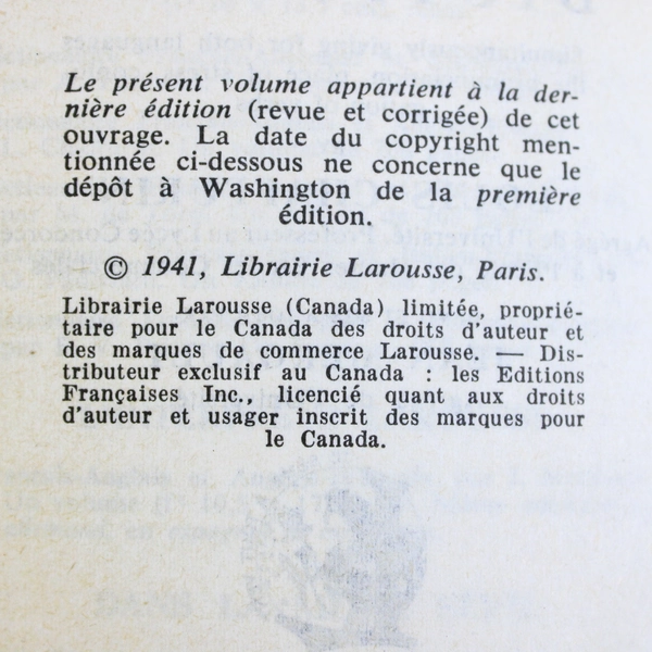 Français-Anglais Librarie Larousse 1941 Petite Dictionary Vinyl Cover