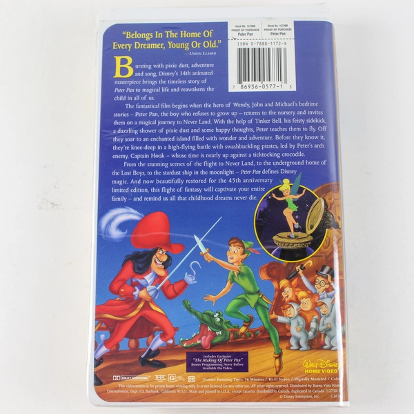 Peter Pan VHS 1998 Fully Restored 45th Limited Edition Clam Shell