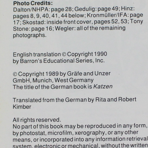 Cats: A Complete Pet Owner's Manual by Katrin Behrend 1990 Paperback