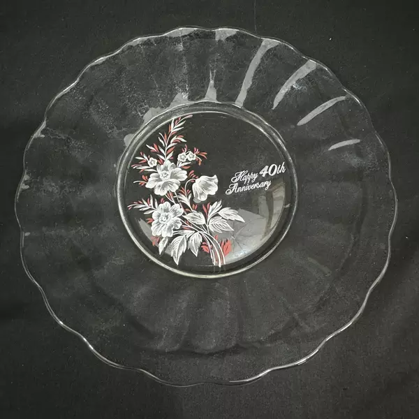 Hand-Painted 40th Anniversary Floral Glass Plate 9" Scalloped Edge