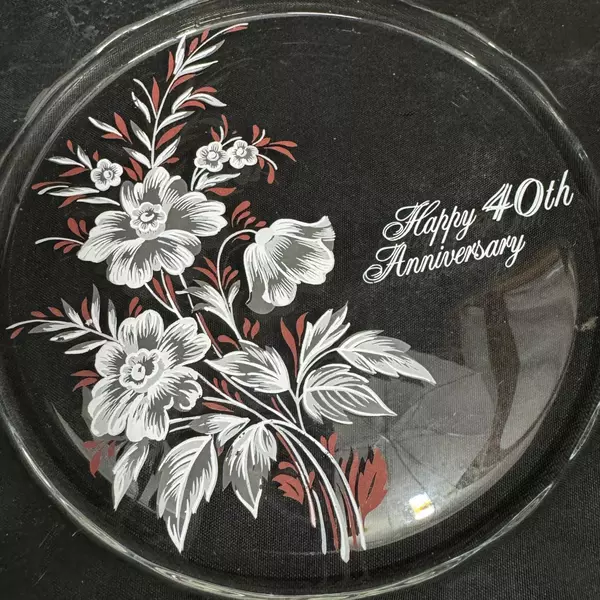 Hand-Painted 40th Anniversary Floral Glass Plate 9" Scalloped Edge