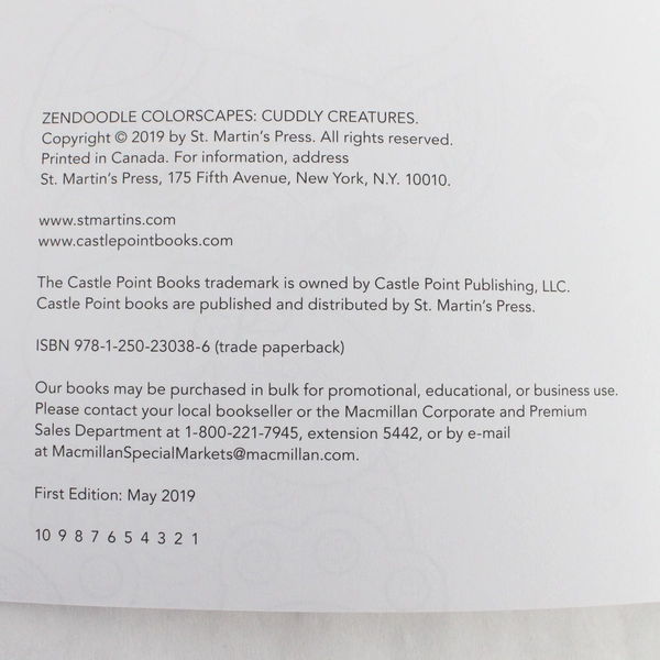 Zendoodle Colorscapes Cuddly Creatures Coloring Book St. Martin's Press Unused