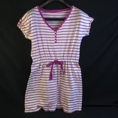 Charter Club Women's Dress Size M White Pink Stripes Short Sleeve V-Neck