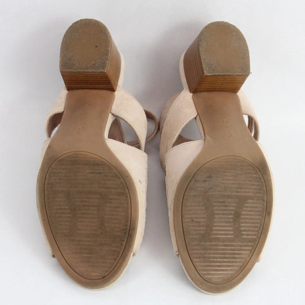 Bella-Vita Pale Pink Suede Leather Heels Peep Toe Open Back Size 8.5 Wide 