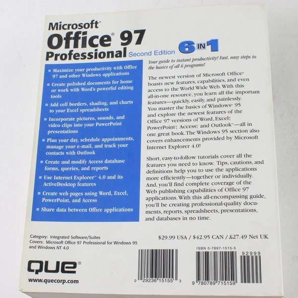 Microsoft Office 97 Professional 2nd Edition Book by Que, Good Condition