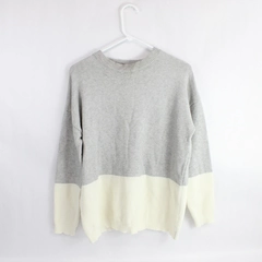 Poof Apparel Women's Size L Gray White Knit Sweater Pullover Long Sleeve