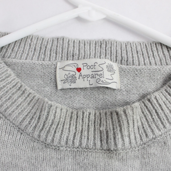 Poof Apparel Women's Size L Gray White Knit Sweater Pullover Long Sleeve