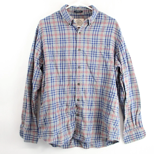 St. John's Bay Gray Red and Blue Legacy Flannel Button-Down Men's Large