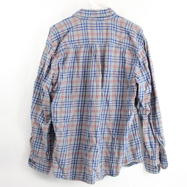 St. John's Bay Gray Red and Blue Legacy Flannel Button-Down Men's Large