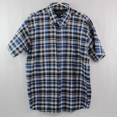 SGR Men's XL Blue Black White Plaid Short Sleeve Button Down Shirt Casual