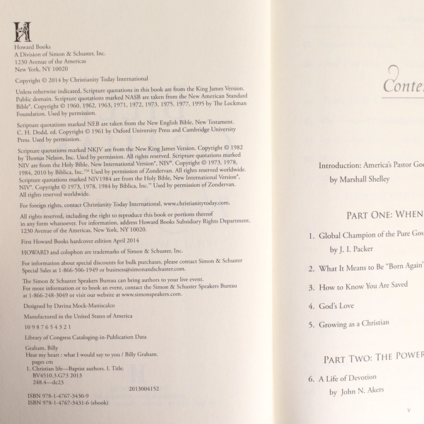 Hear My Heart: What I Would Say to You by Billy Graham 2014 Howard Books