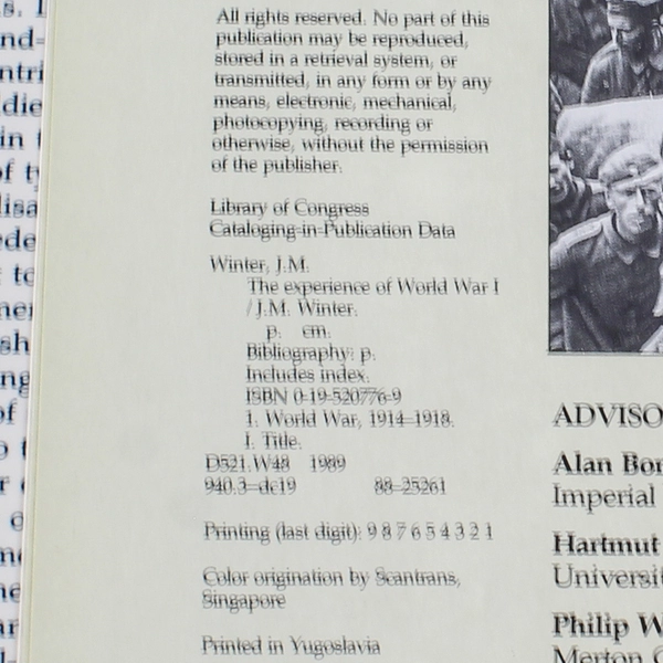 The Experience of World War I by J.M. Winter 1989 Oxford HC Good Condition