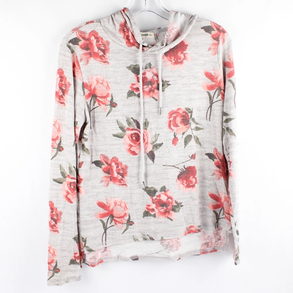 Wallflower Women's Size Medium Floral Cozy Gray Hoodie Sweater