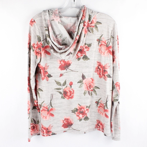 Wallflower Women's Size Medium Floral Cozy Gray Hoodie Sweater