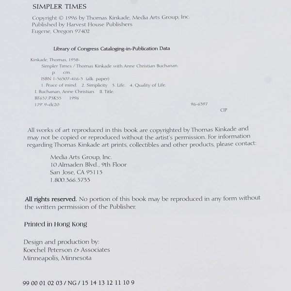 Simpler Times by Thomas Kinkade & Anne Buchanan 1996 HC Book - Good Condition