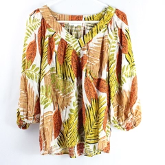 Jane + Delancey Orange & Yellow Leaf Print Shirt Women's Size Large