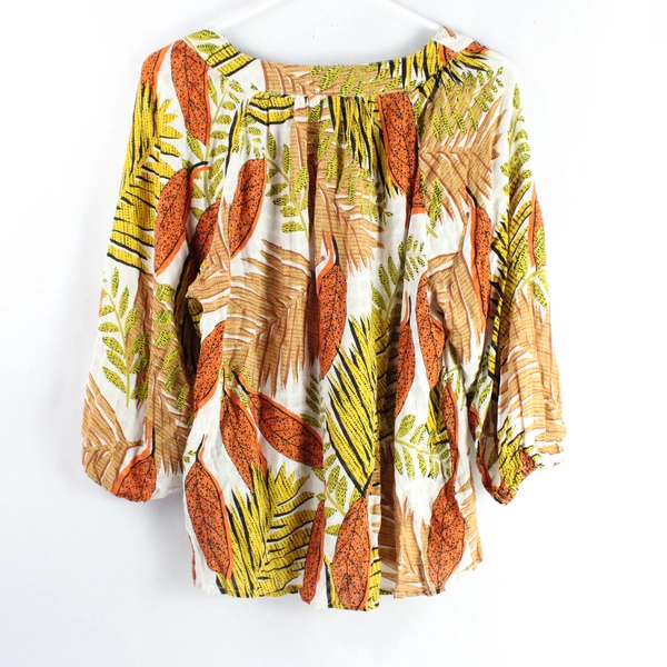 Jane + Delancey Orange & Yellow Leaf Print Shirt Women's Size Large