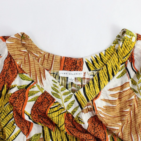 Jane + Delancey Orange & Yellow Leaf Print Shirt Women's Size Large