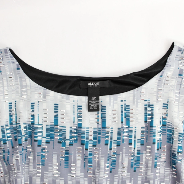 Alfani Petite Bedazzled White and Blue Long-Sleeved Shirt Women's 16P