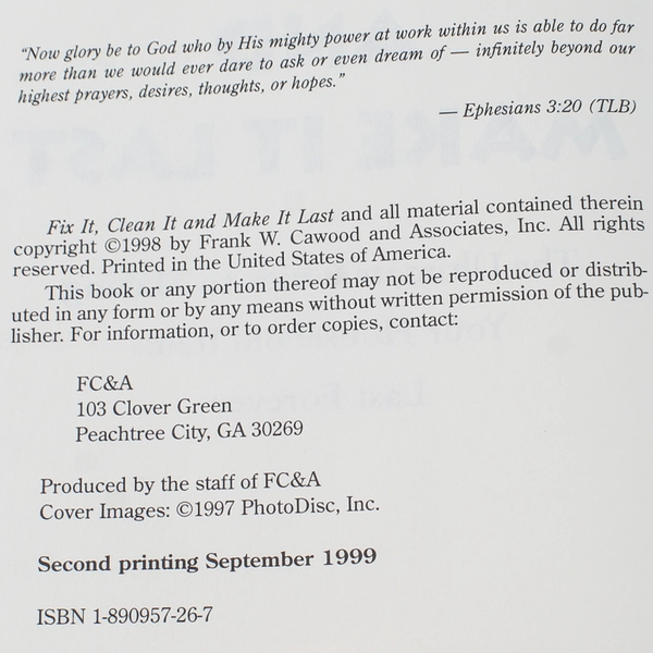 Fix It Clean It and Make It Last by FC&A 1998 Hardcover Book - Good Condition