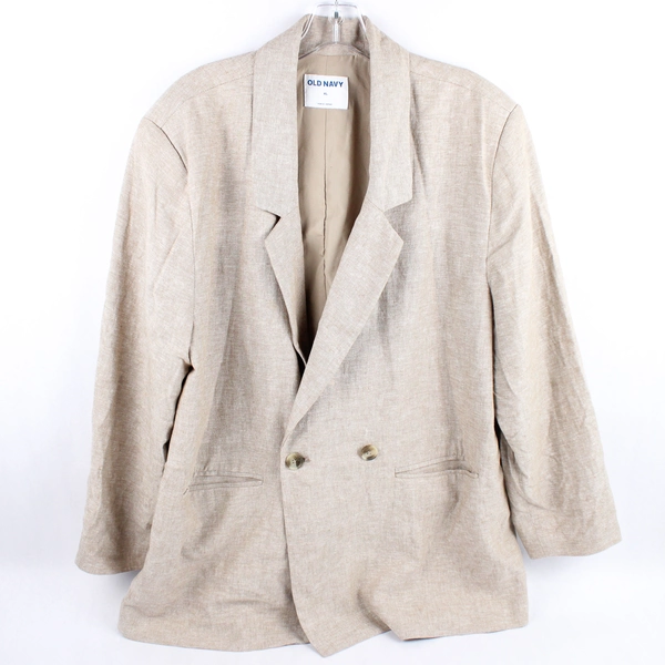 Old Navy Double-Breasted Linen Blazer Men's XL, Khaki Shoulder Pads