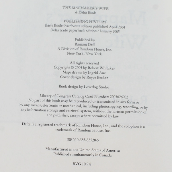 The Mapmaker's Wife by Robert Whitaker 2004 Paperback - Good Condition