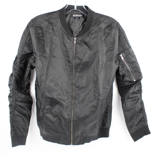 Elwood Lightweight Zip-Up Bomber Jacket, Women's Large Black Ruched