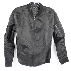 Elwood Lightweight Zip-Up Bomber Jacket, Women's Large Black Ruched