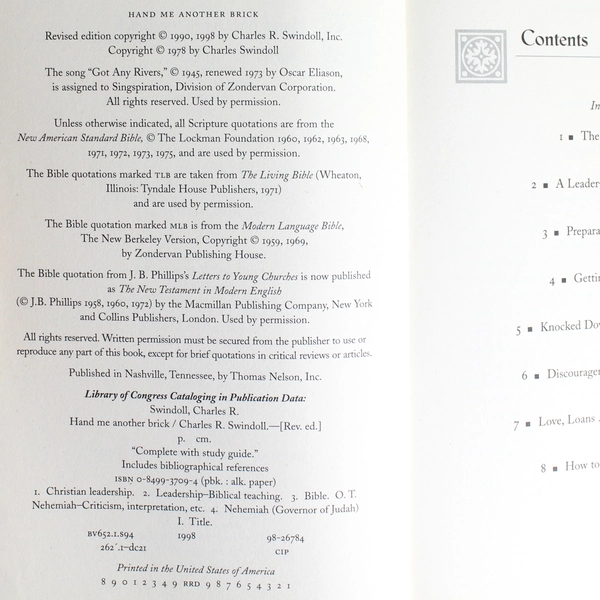 Hand Me Another Brick with Study Guide By Charles R. Swindoll 1998 PB