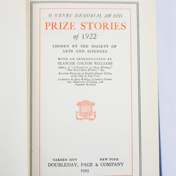 Antique O Henry Memorial Award Prize Stories of 1922 Short Stories 1923 HC