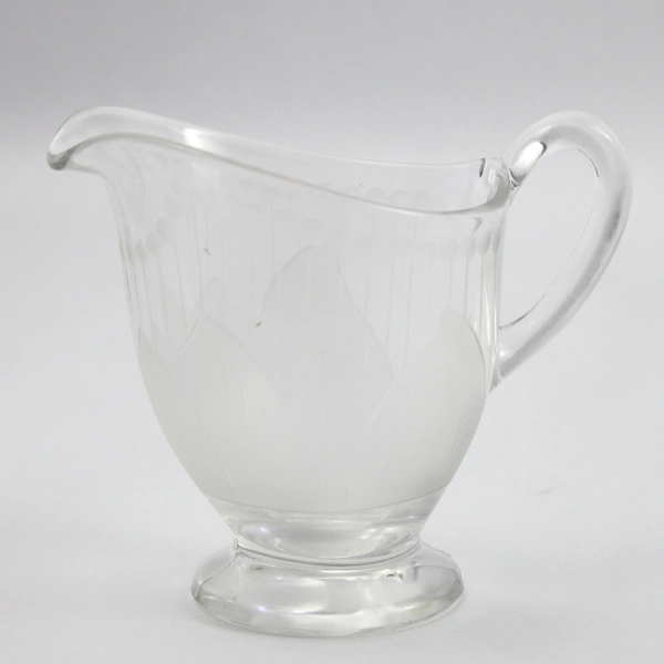 Etched Crystal Footed Creamer Leaf Dot Pattern 