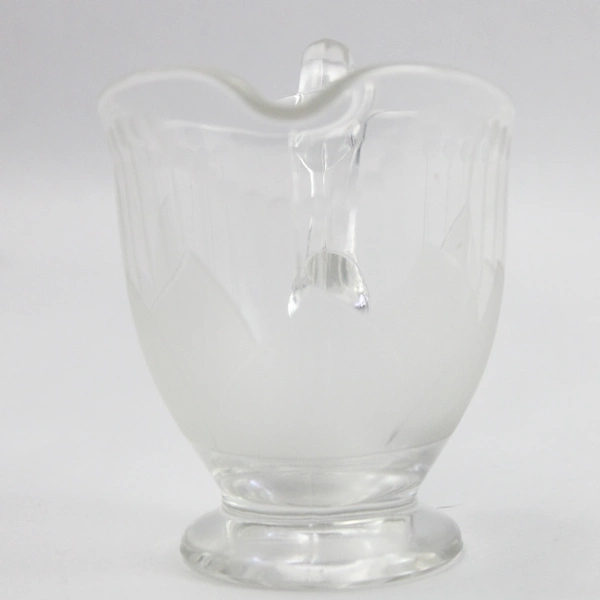 Etched Crystal Footed Creamer Leaf Dot Pattern 