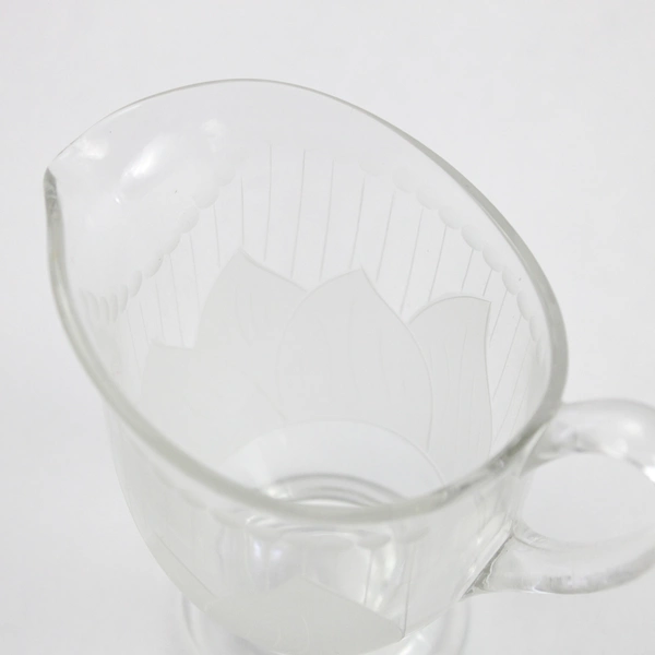 Etched Crystal Footed Creamer Leaf Dot Pattern 
