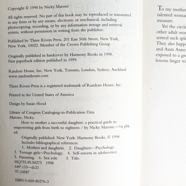 How to Mother a Successful Daughter by Nicky Marone 1999 Paperback