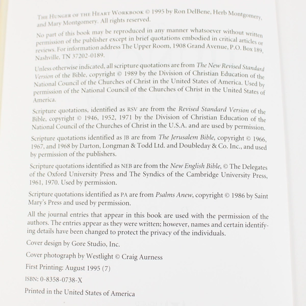 The Hunger of the Heart A Workbook by Ron DelBene 1996 PB 1st Printing