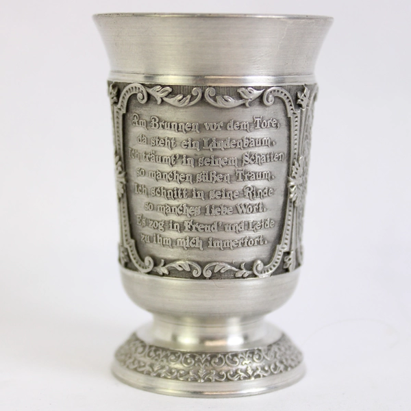 SKS ZINN 95% Pewter Der Lindenbaum Shot Glass Made in Germany 2.25 Inch