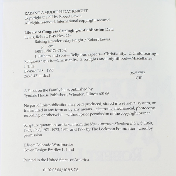 Raising a Modern-Day Knight by Robert Lewis 1997 Paperback - Good Condition