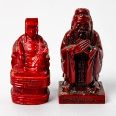 Lot of 2 Chinese Red Resin Deity or Buddha Figurines 2.25 Inch