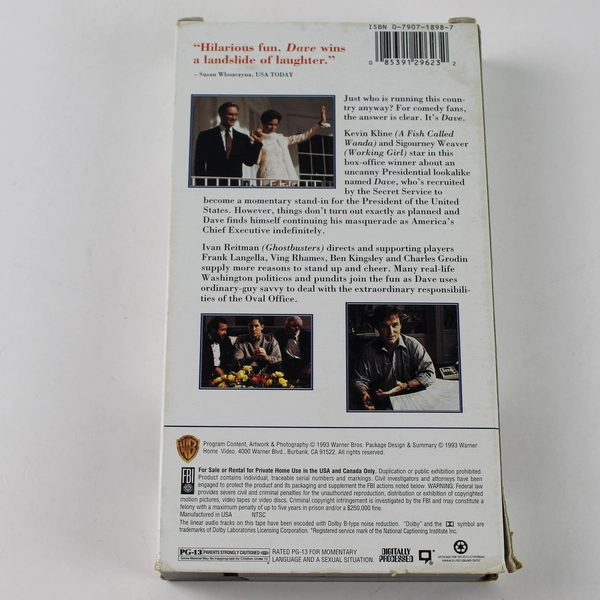 Dave VHS 1993 Warner Bros Kevin Kline Sigourney Weaver