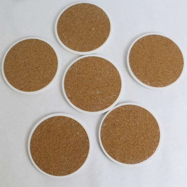 Blyss Decor Set of 6 Stone Absorbent Coasters with Rose Gold Stand, Marbled Gray