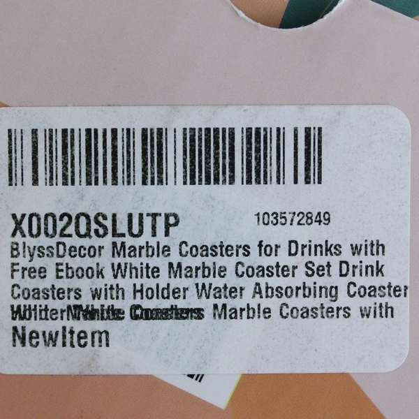 Blyss Decor Set of 6 Stone Absorbent Coasters with Rose Gold Stand, Marbled Gray